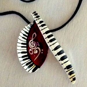Vtg Piano keys and symbols necklace. Spoon broach.
